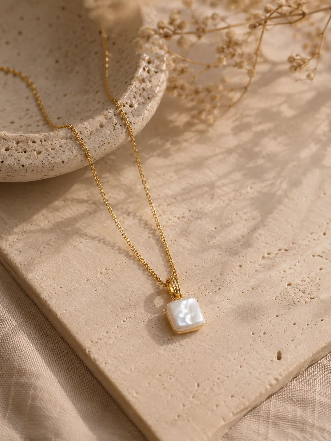 Square Pearl Baya Pendant Necklace